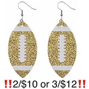 Gold Glitter Faux Leather Football Earrings